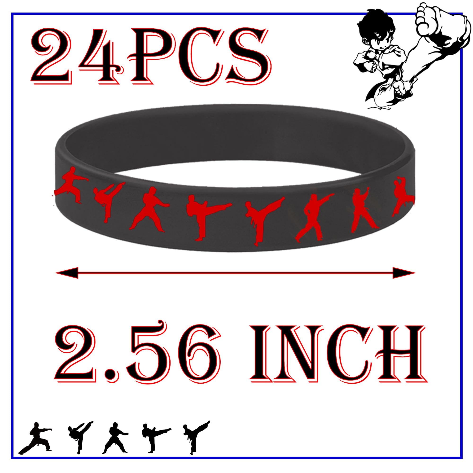 CupaPlay 24PCS Taekwondo Karate Rubber Wristbands Kung Fu Wrestling Theme Party Supplies Decorations Birthday Baby Shower Silicone Wristbands Party Favors