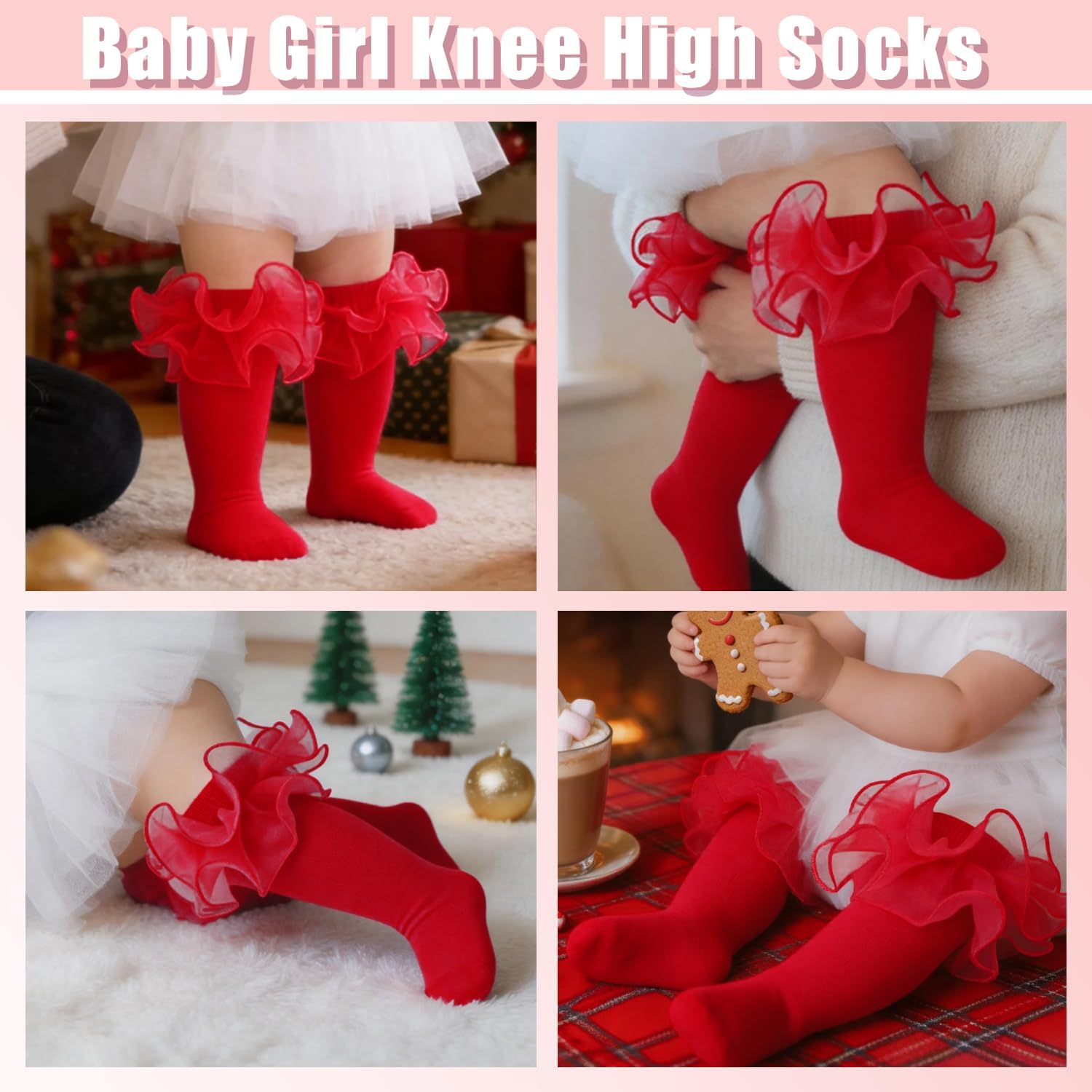 Baby Knee High Socks Newborn Cotton Lace Ruffle Socks Infant Long Sock Toddler Girls Uniform Stockings