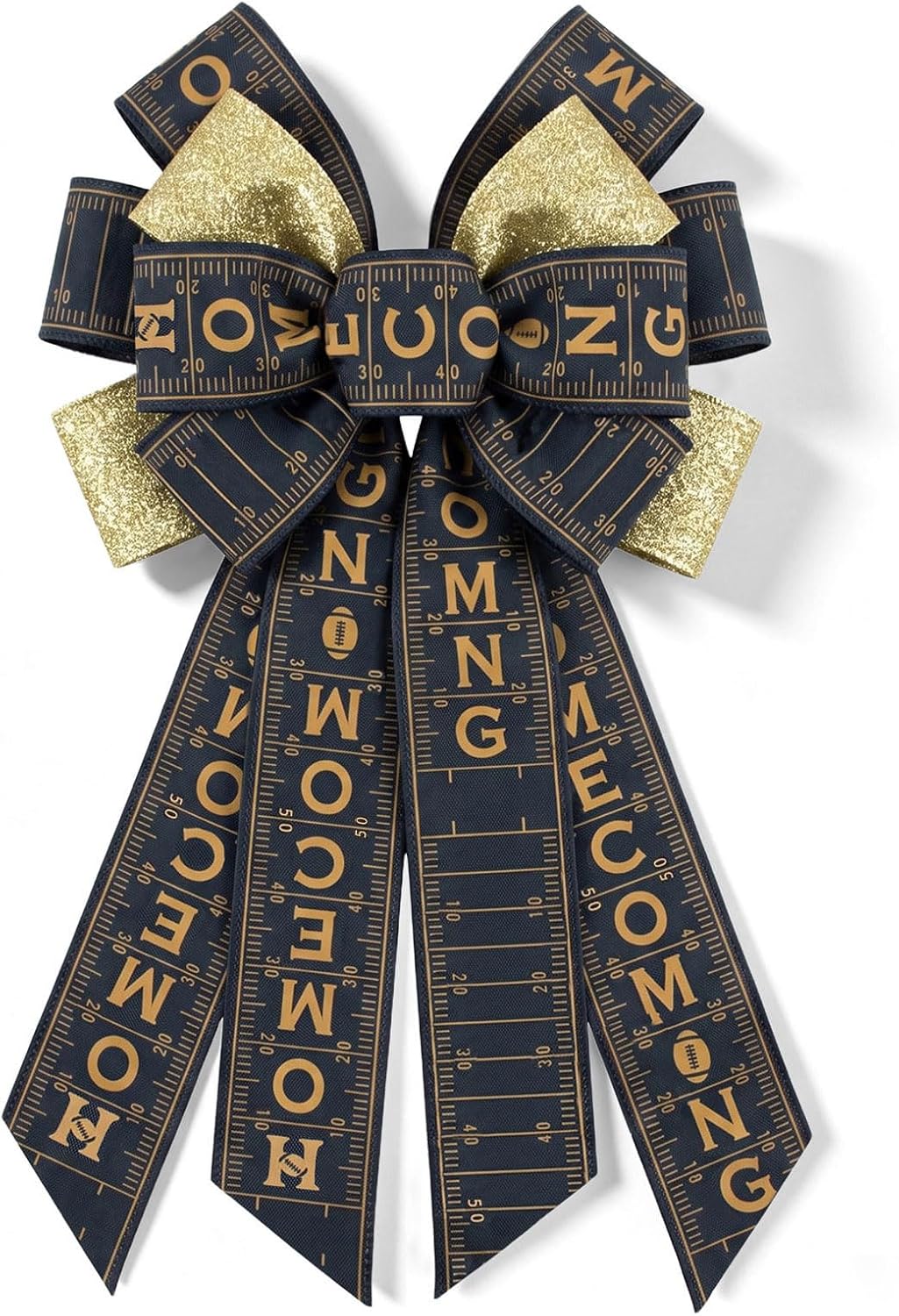 Threetols Large Homecoming Mum Wreath Bow, HOCO Gold Black Decoration for Front Door, Glitter School Spirit Game Day Football Tree Topper for Football Season Homecoming Indoor Outdoor Decor