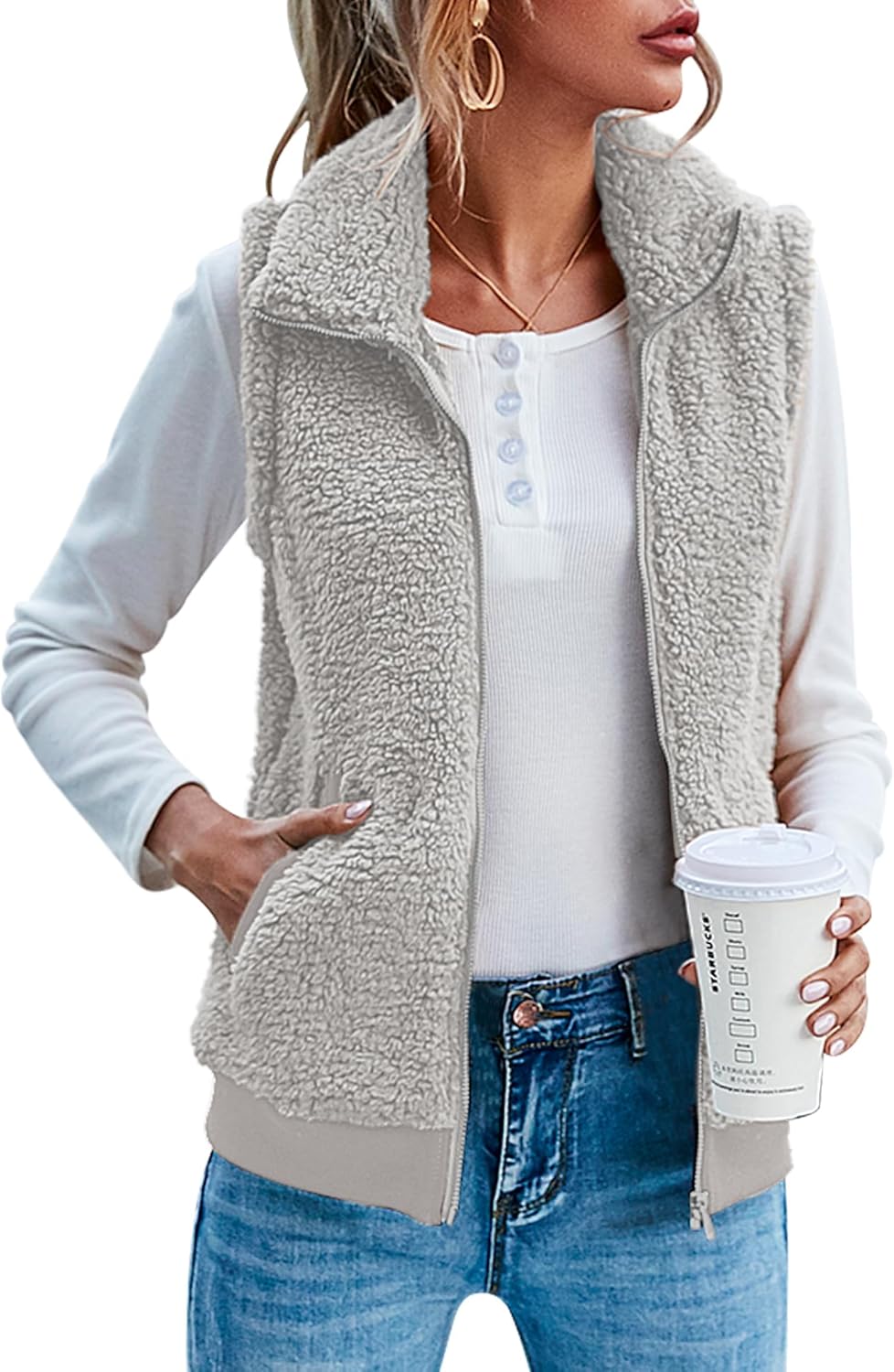 CMTOP Teddy fleece vest dames herfst winter pluche mouwloos vest