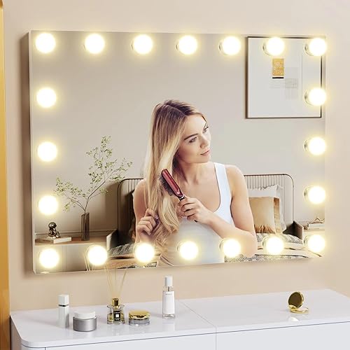 Miniatura 9 de Gvnkvn Espejo de tocador con luces, 22.8 pulgadas de ancho x 18.2 L, espejo de maquillaje de mesa con USB y tipo C, espejo iluminado Hollywood con