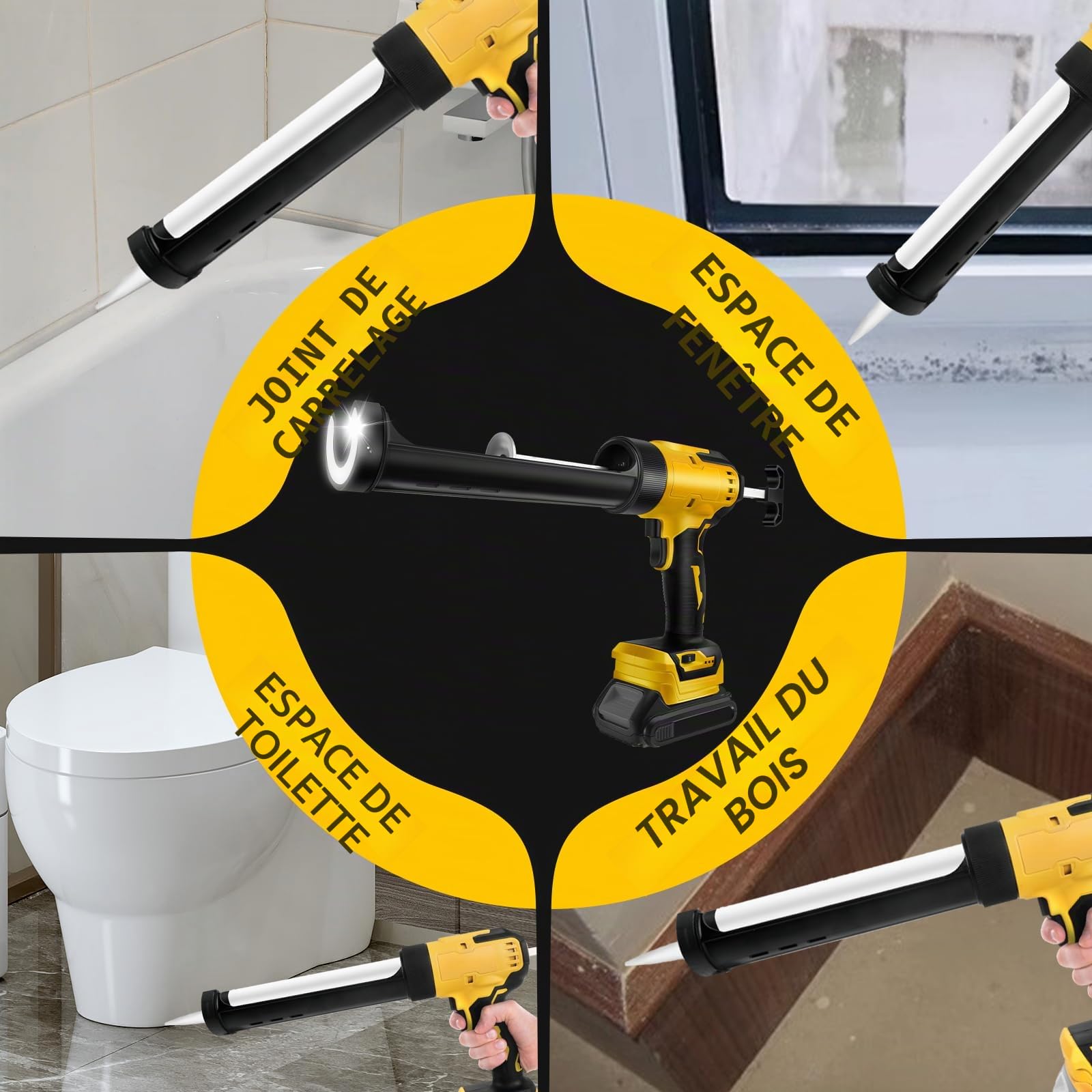 Pistolet à calfeutrer sans fil avec LED pour Dewalt 21V (sans batterie) | Pistolet à mastic électrique, 6 vitesses, affichage numérique, pour cartouche 10oz/300ml
