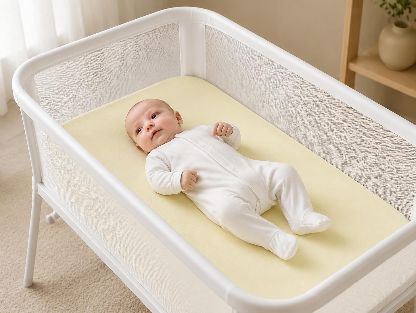 SheetWorld Baby Fitted Bassinet Sheet Fits Nuna Mixx 12 x 29 inches, 100% Cotton Jersey Hypoallergenic Sheet, Unisex Boy Girl, Soft Yellow, Made in USA image 2