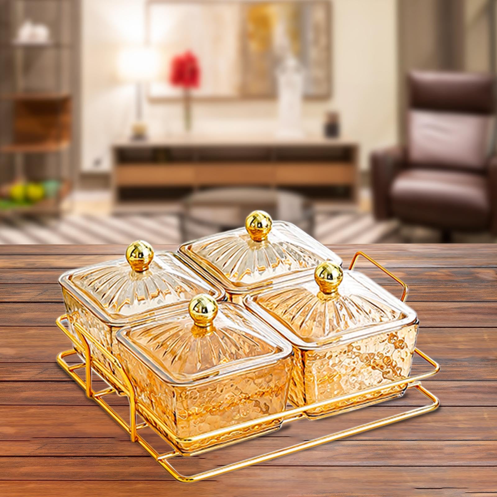 ?????? Divided Serving Dishes Removable Bowls Nordic Party Platter with Lid Dried Fruit Plate for Dessert Chips Appetizer Snacks, Brown