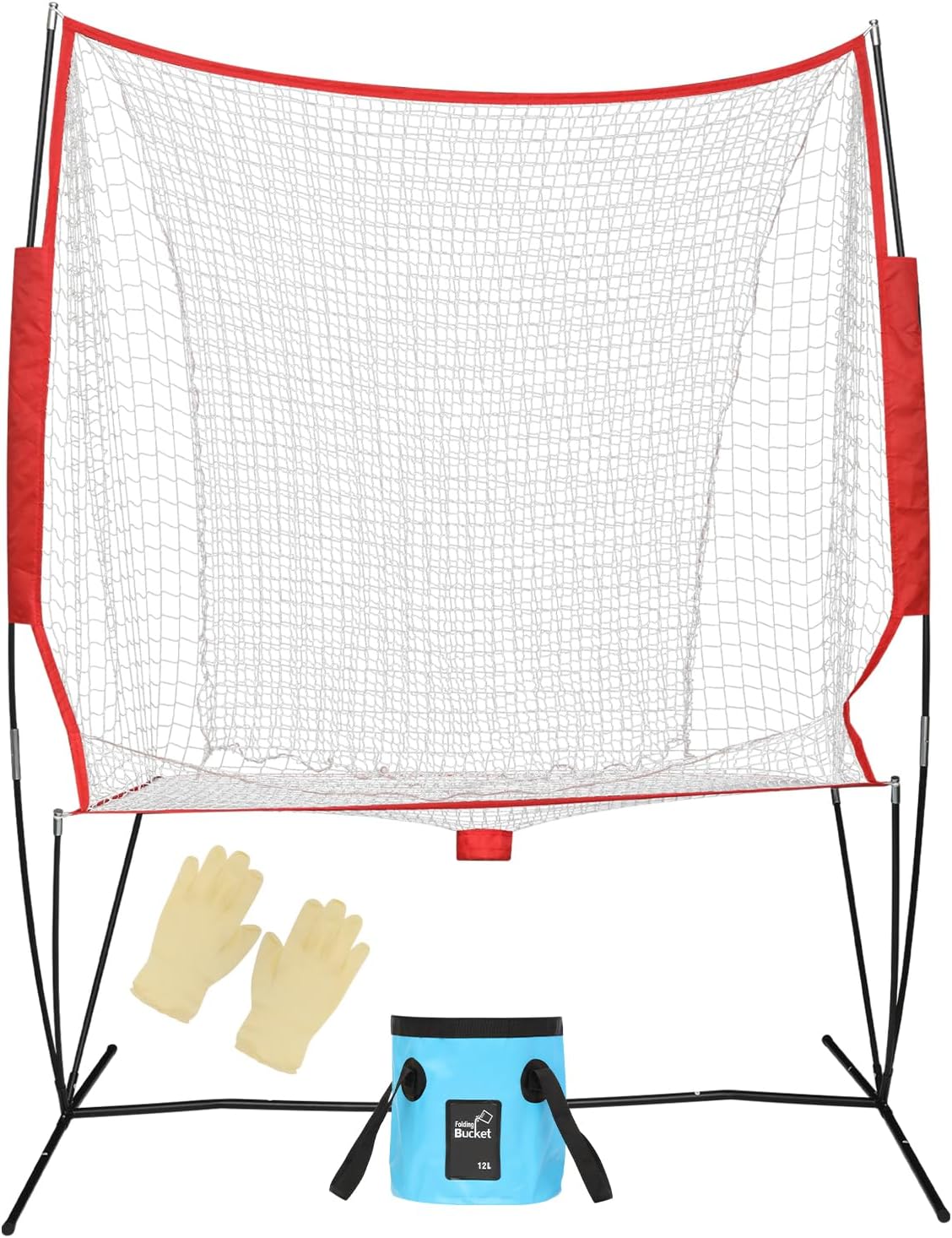 Portable Tennis & Baseball Ball Recovery System Net, 6 x 7ft Portable Polyester Mesh and Fiberglass Frame, Collapsible Pickleball Trainer for Indoor/Outdoor