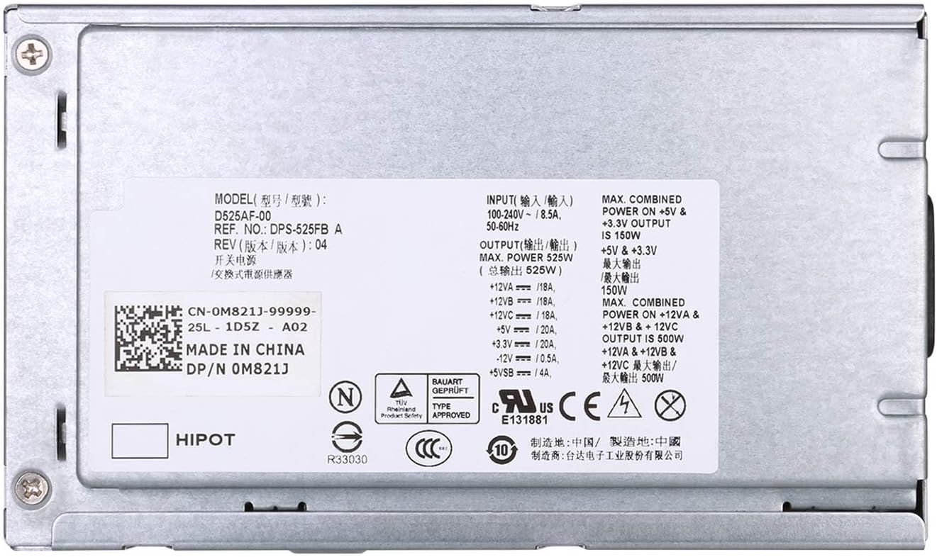 LXun D525AF-00 525W Power Supply w/Cables Compatible with Dell Precision T3500 P/N: D525A001L H525AF-00 H525EF-00 HP-D5252E0 HP-D5253A0 N525EF-00 0G05V 6W6M1 M822J U597G X008G