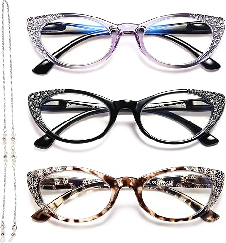 Miniatura 9 de EYEURL Gafas de lectura de ojo de gato para mujer, bloqueo de luz azul, paquete de 3 lectores de computadora de 1.75 pulgadas con bisagra de