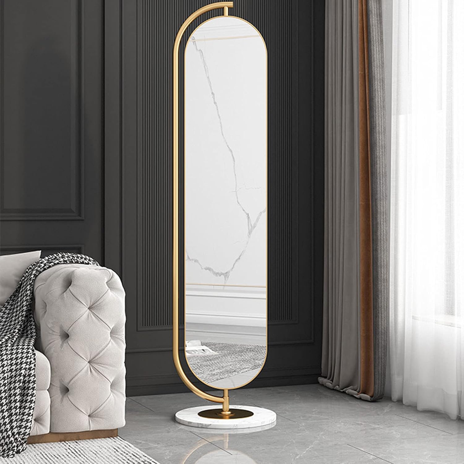 Mirror Whole Body Floor-Standing Home Bedroom Rotating Dressing Mirror Ins Wind Living Room Three-Dimensional Light Dressing Mirror