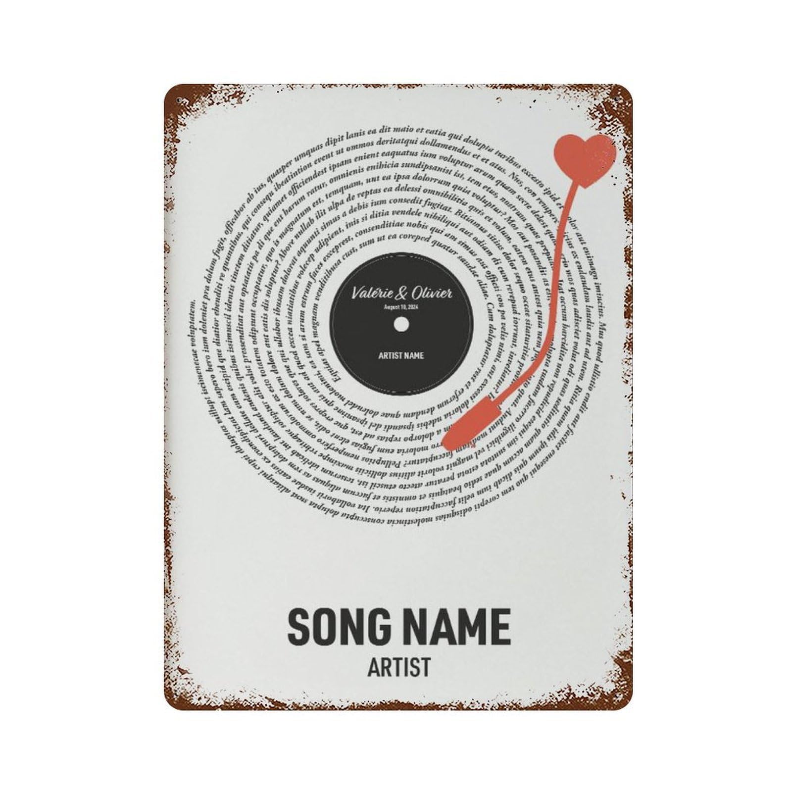 xiaoxiaoshen Custom Song Lyrics Vinyl Record Wall Decor Art Metal Tin Poster Modern Home Decor Art Home Bar Shop Decorations Vintage Sign 40x30cm