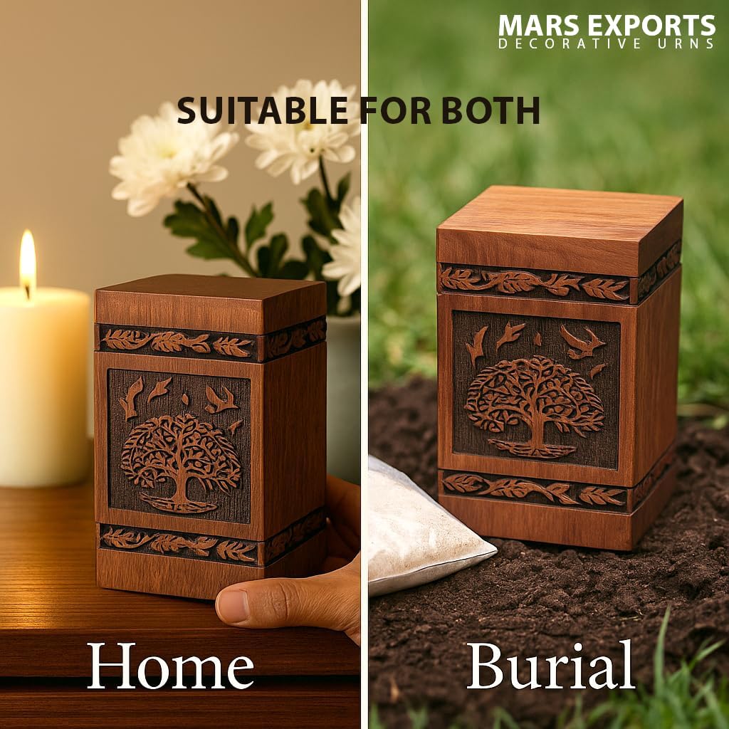 Wooden Cremation Urns Box for Human Ashes, Memorial Keepsake Boxes for Adults, Male/Female,Child, Pets Dog Cat Wood Burial Funeral Container (Peace Birds) Urn, Capacity (Small)