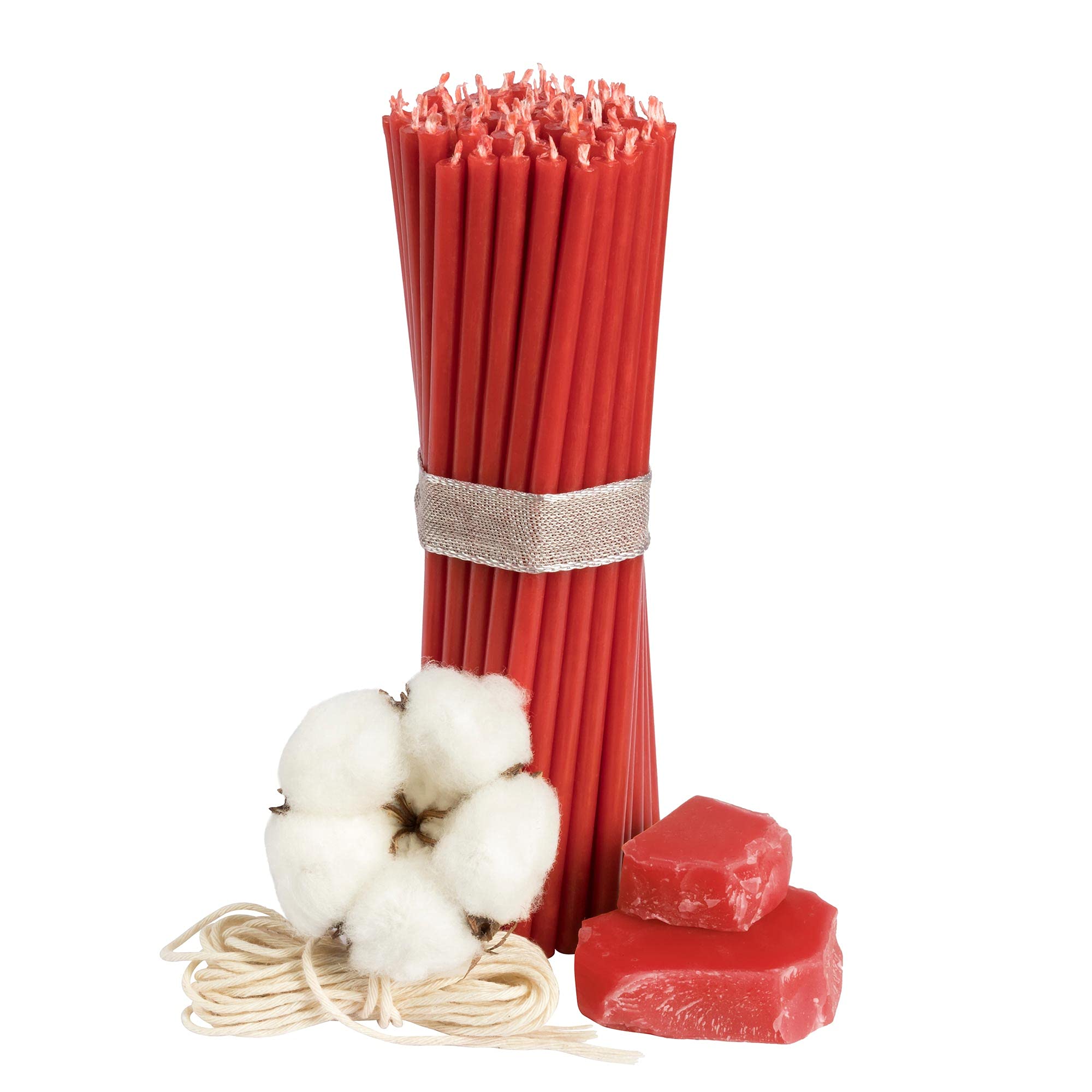 Diveevo Church Beeswax Candles - 50 pcs. I Ritual Candles L-6.3 in, Ø-0.2 in I 30 min Burning time of red Color I of Thin drip- and smokeless Candles