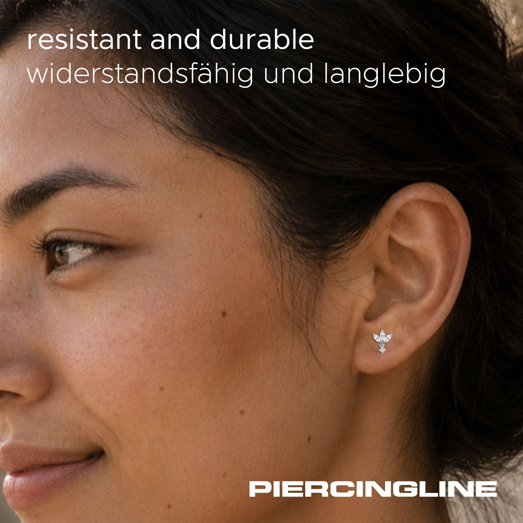 PIERCINGLINE Piercing Stecker Titan Labret mit Innengewinde + 925er Silber Aufsatz MOISSANIT-LOTUSBLÜTE - Goldfarben, Silberfarben