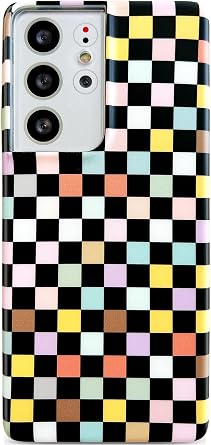 Qokey for Galaxy S21 Ultra Case - Colorful Chessboard Case, 6.8"