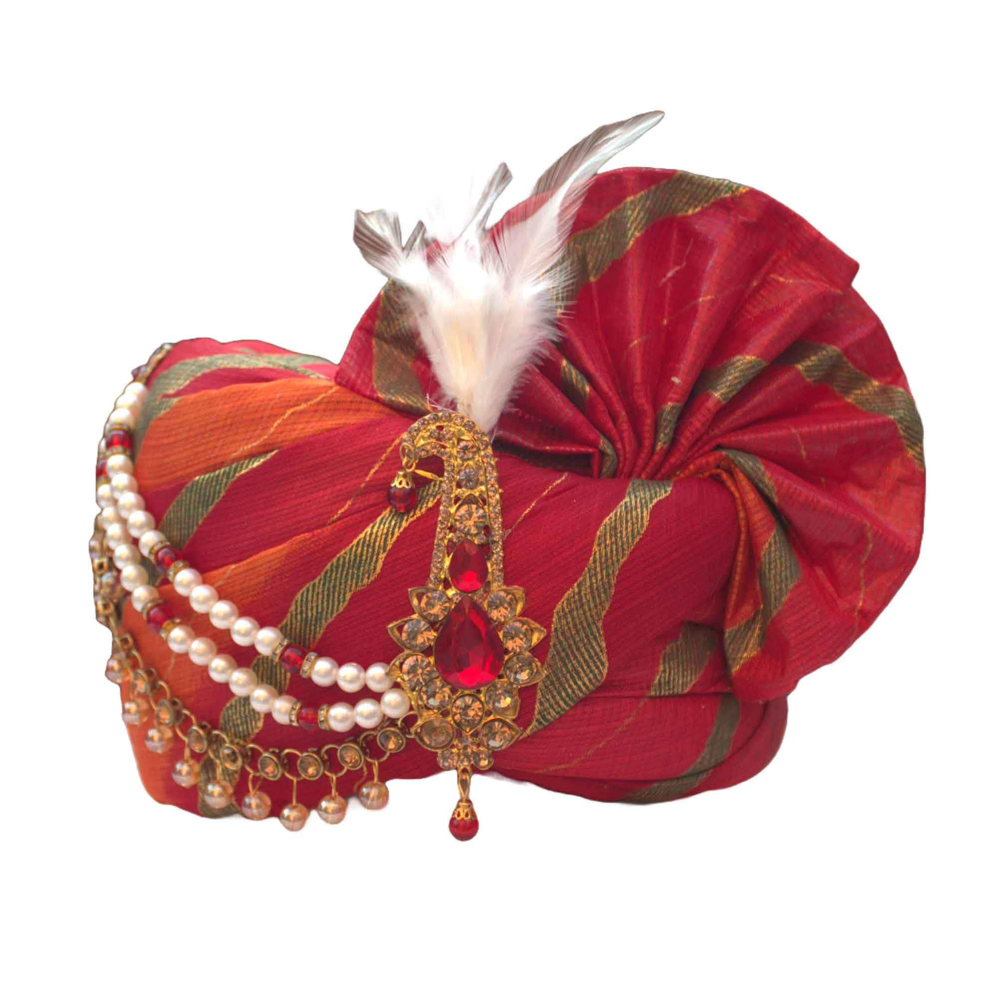 krypmax Men's Ethnic Safa Turban/Pagdi/Headwrap for Groom, Dulha Marriage (Lehriya Design, Size: 22 to 22.5 Inch) Multicolour-picture-45