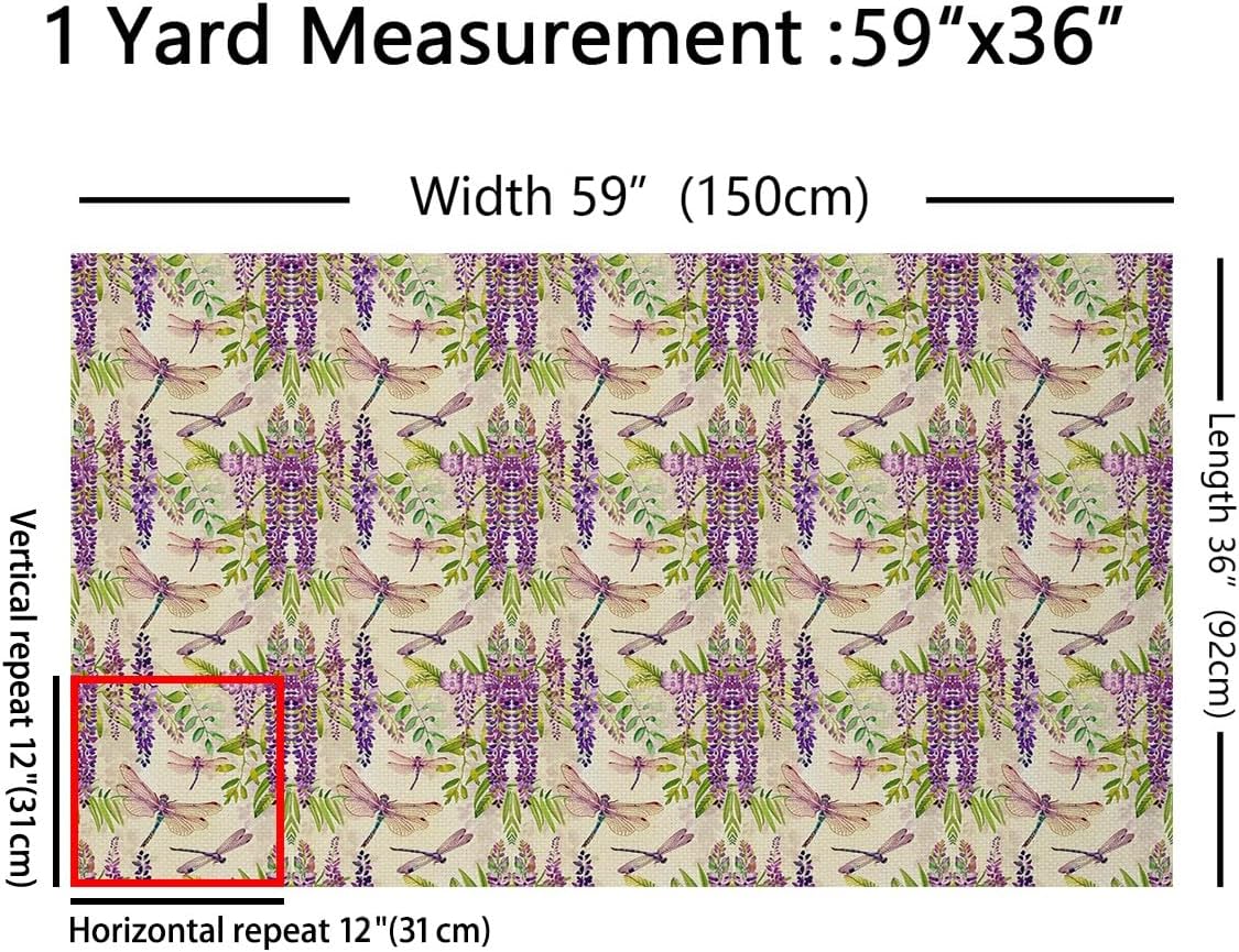 Erosebridal Boho Dragonflies Fabric by The Yard, Purple Petals Indoor Outdoor Fabric, Watercolor Rustic Upholstery Fabric, Chic Bohemian Decorative Fabric for Upholstery and Home Accents, 5 Yards