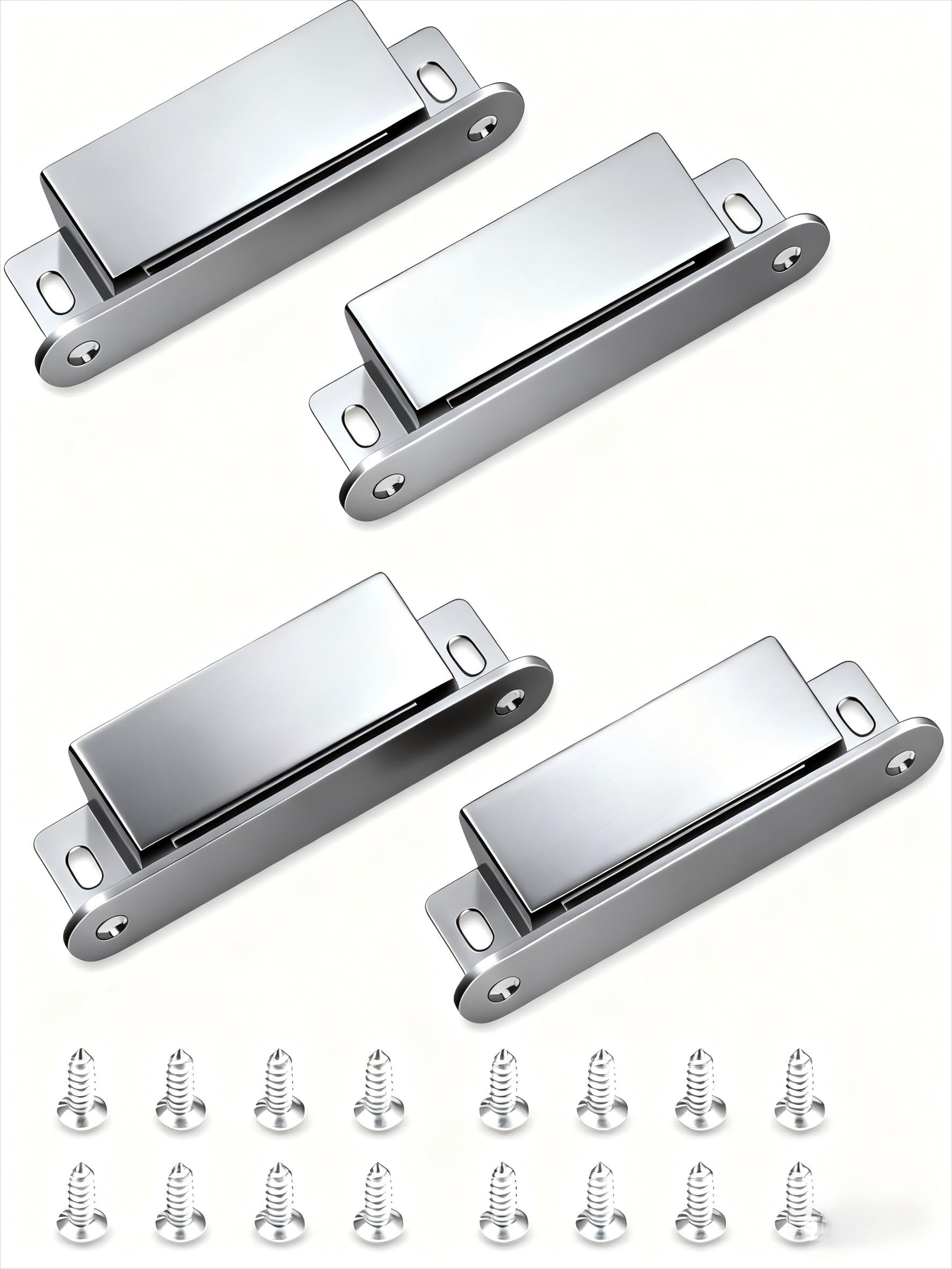 4 Pack 30KG Pull Strength Magnetic Door Catch, Heavy Duty Cupboard Door Magnet Stainless Steel Latch with 16 Screws for Kitchen, Wardrobe & Cabinet Door Closures