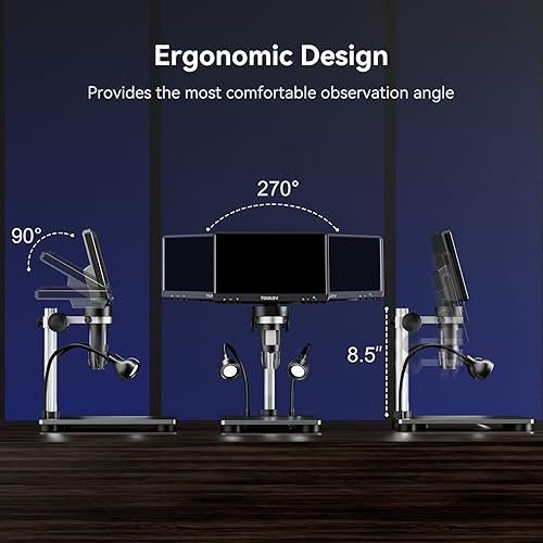 Miniatura 16 de TOMLOV Microscopio digital DM9 7": Lupa de microscopio de moneda 1080P 1200X, microscopios de soldadura LCD de enfoque ultrapreciso de 12MP