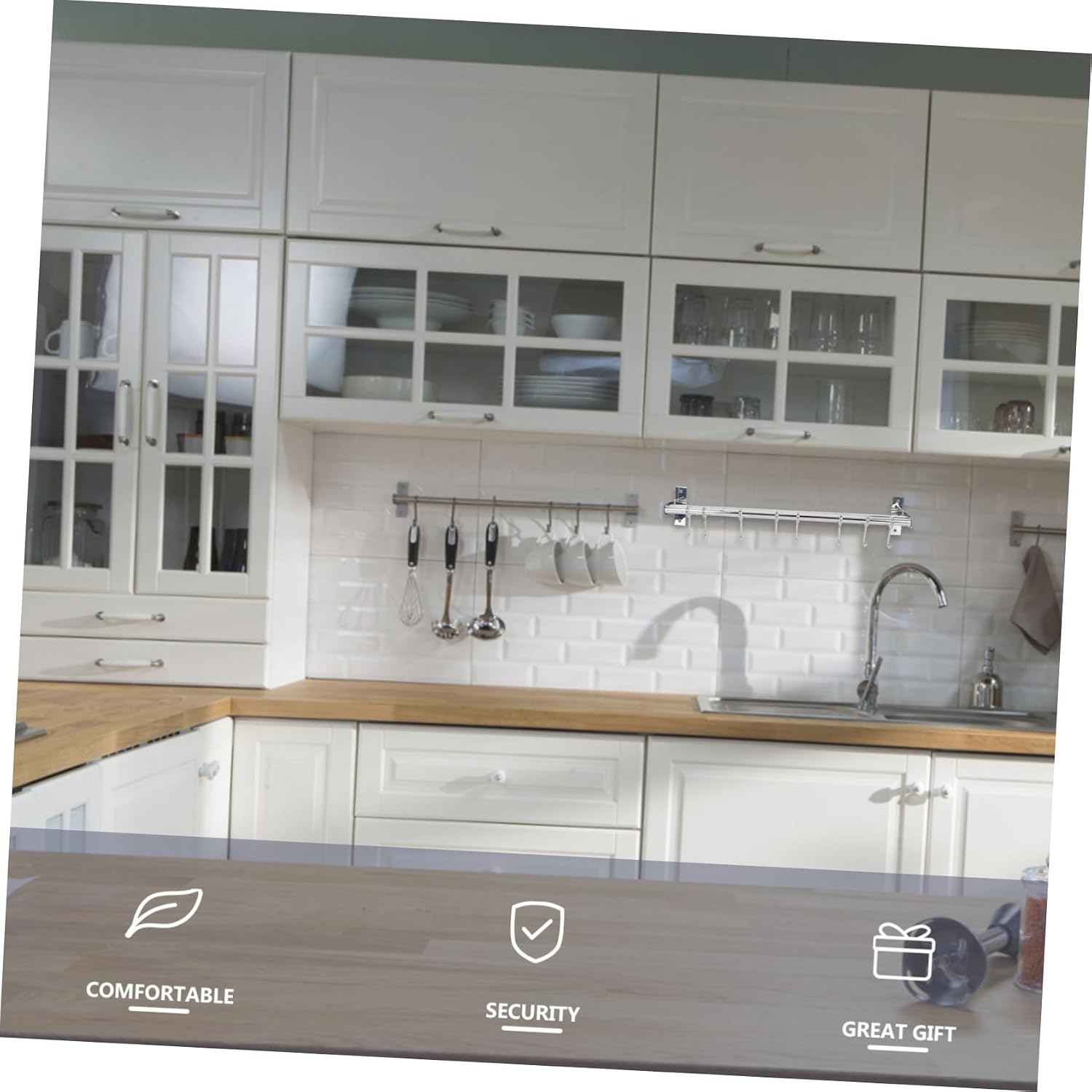 Stainless Steel Wall-Mounted Utensil Hanger Kitchen Rack with Hooks Space-Saving Double Pole Design for Organization
