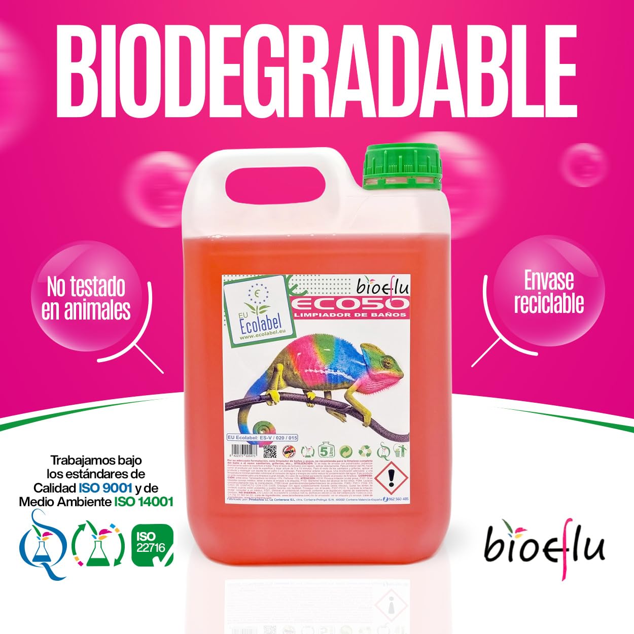 BIOEflu ECO50 Limpiador de Baños Ecológico 5000 ml – Limpieza Baño Profesional – Limpia WC Antical con Ecolabel – Multiusos Limpieza para Inodoros, y Grifería