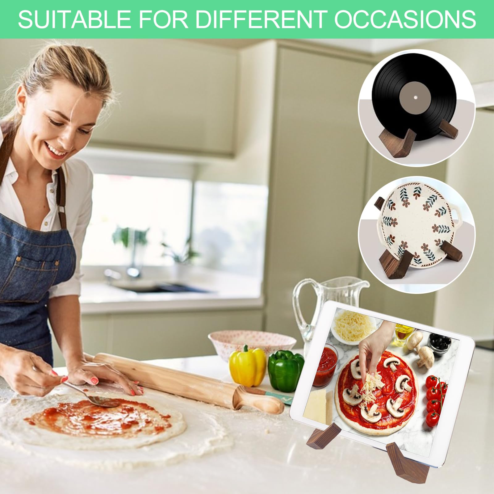 Support Livre Cuisine En Bois – Présentoir à Recettes Réglable, Porte-Livres Amovible Style Naturel Pin Massif, Pour Cuisine & Bureau