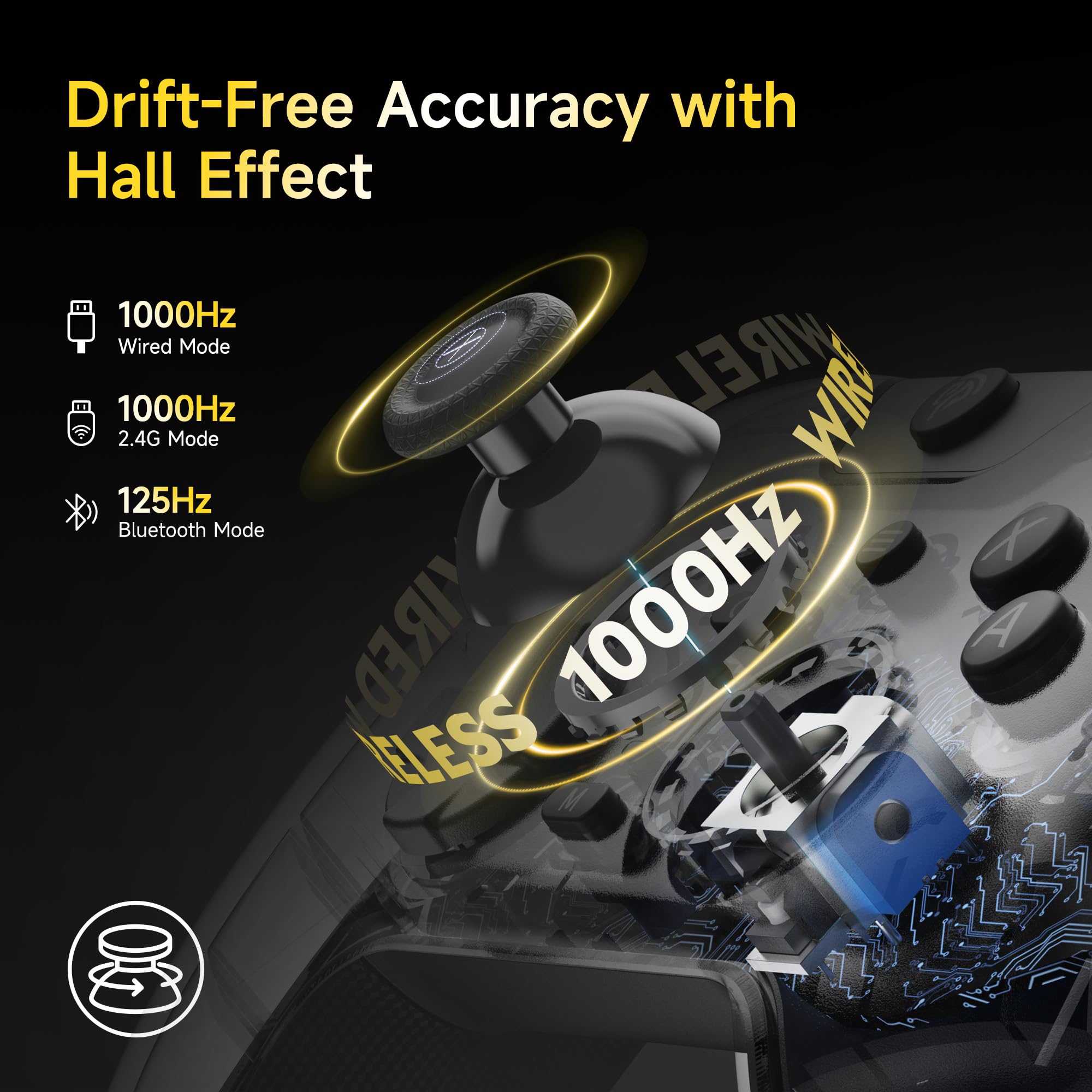EasySMX X05PRO Controller Wireless PC con Tasti Quiet, Trigger 2 Livelli, Joystick Hall, 2 Pulsanti Programmabili, Batteria 1000mAh, Compatibile PC Windows/Switch/Android/iOS-Nero