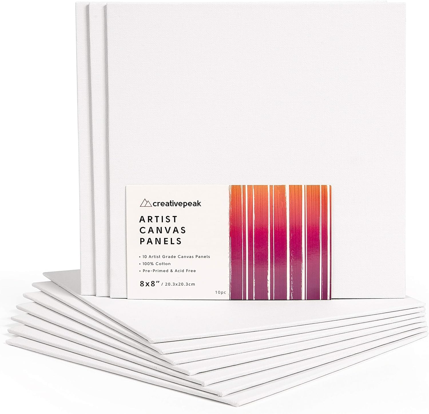 Blank Canvas Panel Boards (8x8, 10 PK) - White Canvases for Professional Artist - Acid-Free Paint Board for Oil & Acrylic Painting by CreativePeak