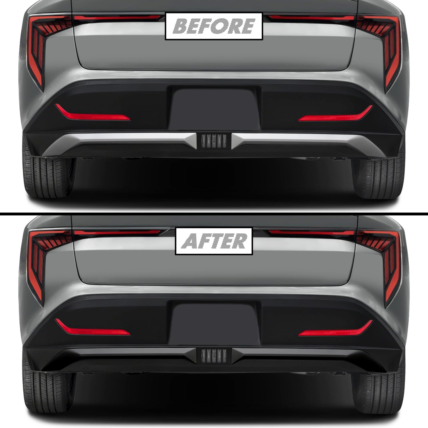 SlickMod Chrome Delete Blackout Vinyl Overlay for 2025-2026 Kia K4 Rear Bumper Diffuser Trim (Gloss Black)