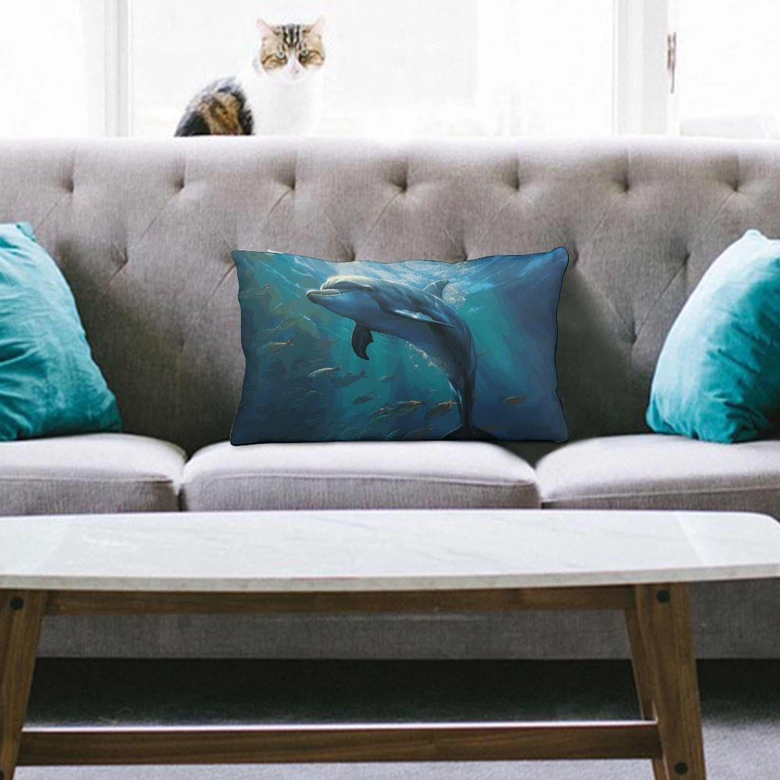 NTVOWPZO Decoration Throw Pillow Covers 8"x12" Pillowcases Covers Dolphin in The Deep Ocean Soft Pillowcases Modern Farmhouse Home Decor Sofa Cushions Covers for Couch Bed Living Room