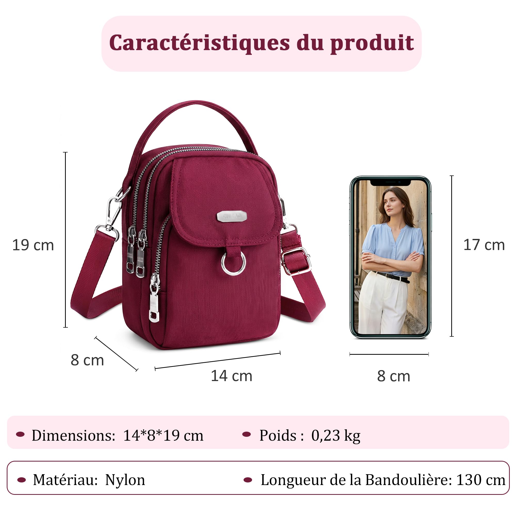 Sac à Bandoulière Femme Petit Sac Téléphone Portable Mode Fille Pochette Étanche Mini Sac à Main avec Prise Casque
