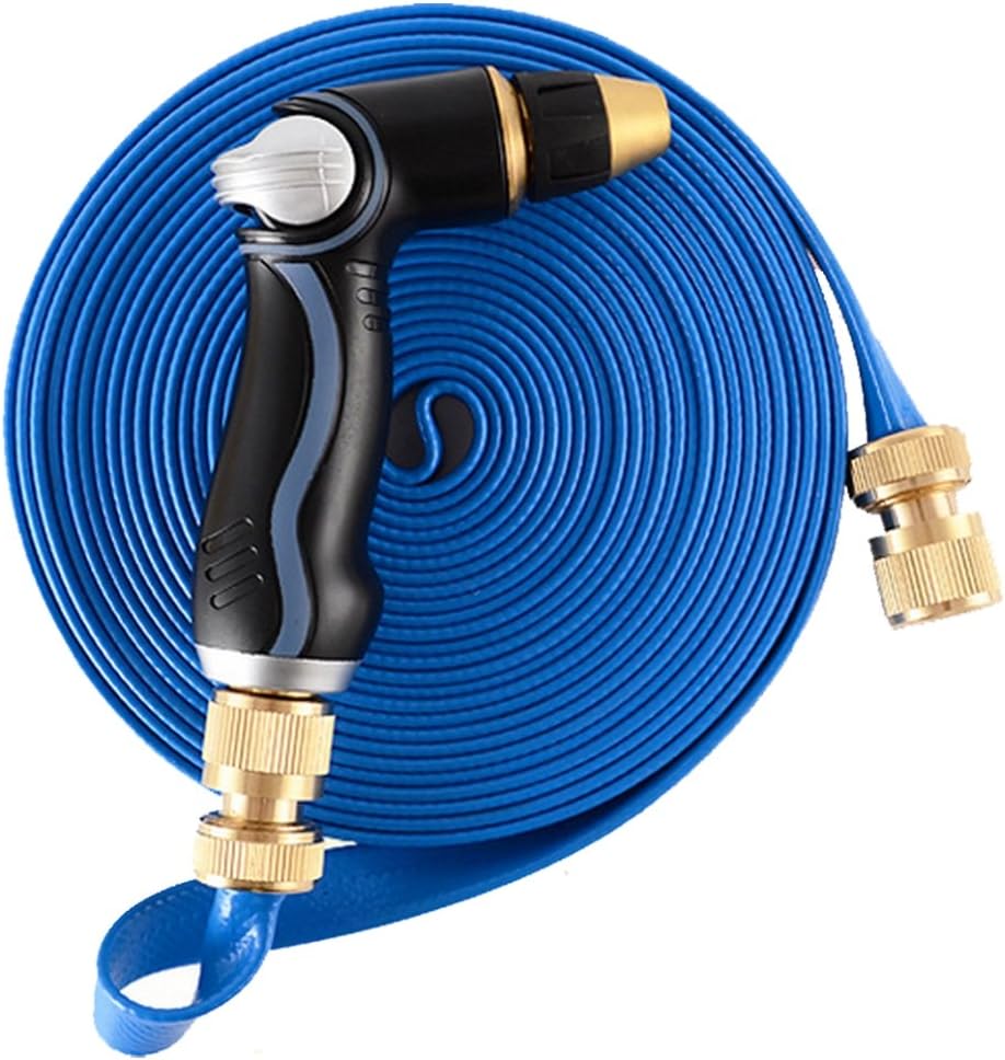 100FT Blue Garden Hose,Mini Lightweight and Strongest Expanding TPE Hose Pipe,Solid Brass Connectors,Heavy Duty High Pressure Nozzle Sprayer (100 Feet,Blue)