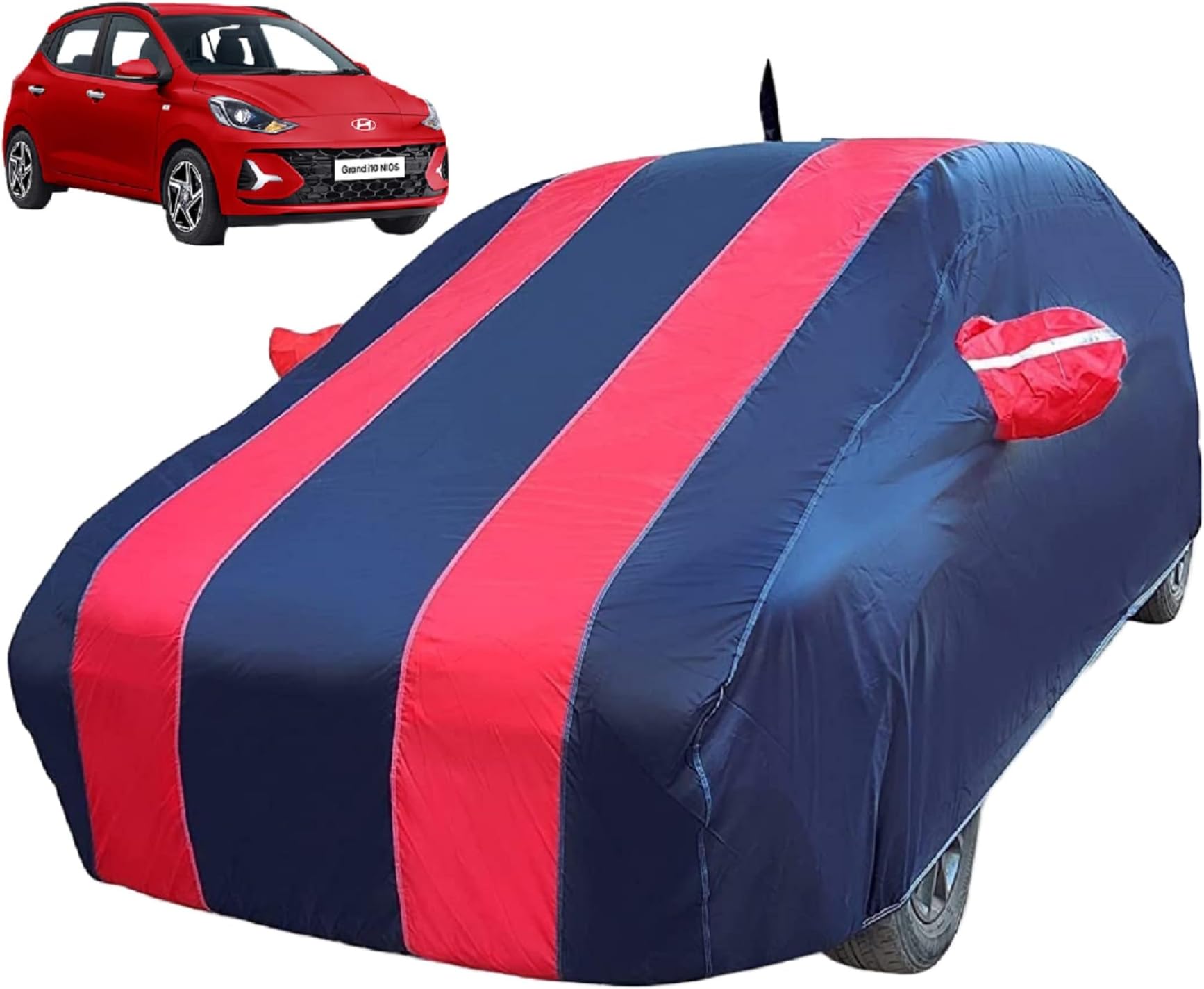 FABTEC Red and Blue Car Body Cover for Hyundai Grand I10 with Mirror