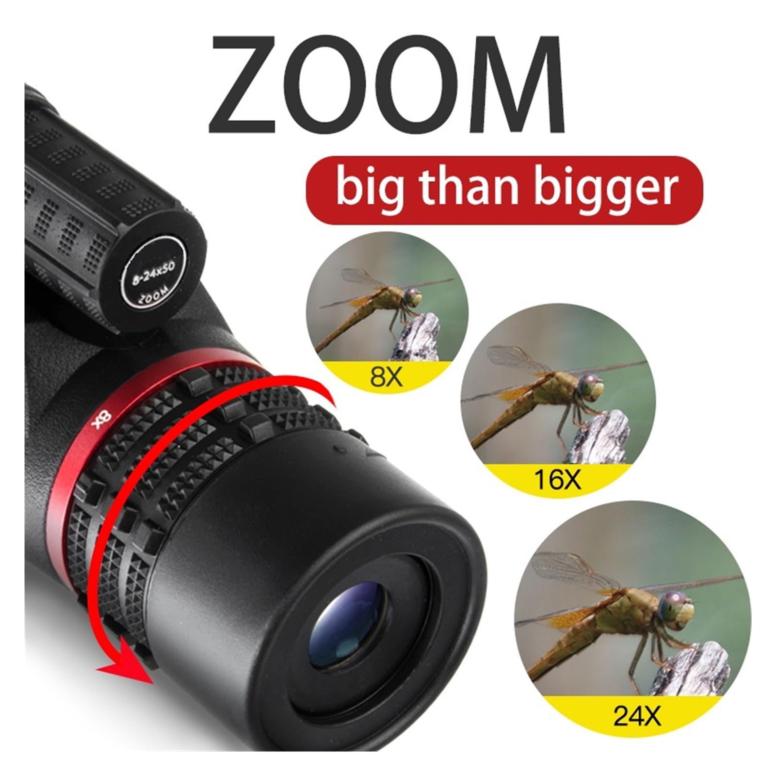Bezstopniowy Teleskop Monokularowy Z Zoomem 8-24x50 High Power BAK4 Szklane Profesjonalne Lunety Polowanie Camping Luneta Zewnętrzna Wyraźny Obraz(WithPhoneAdapter)