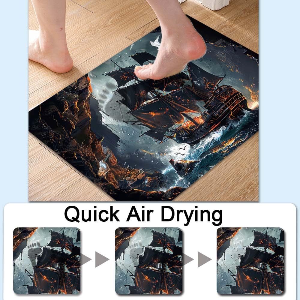 Bath Mat-Bathroom Rug，Dark Pirate Ship-Absorbent Non Slip Quick Dry Stain Resistant Easy to Clean Care Shower Rug for Bathtub Shower Room 16×24Inch (40 * 60cm)