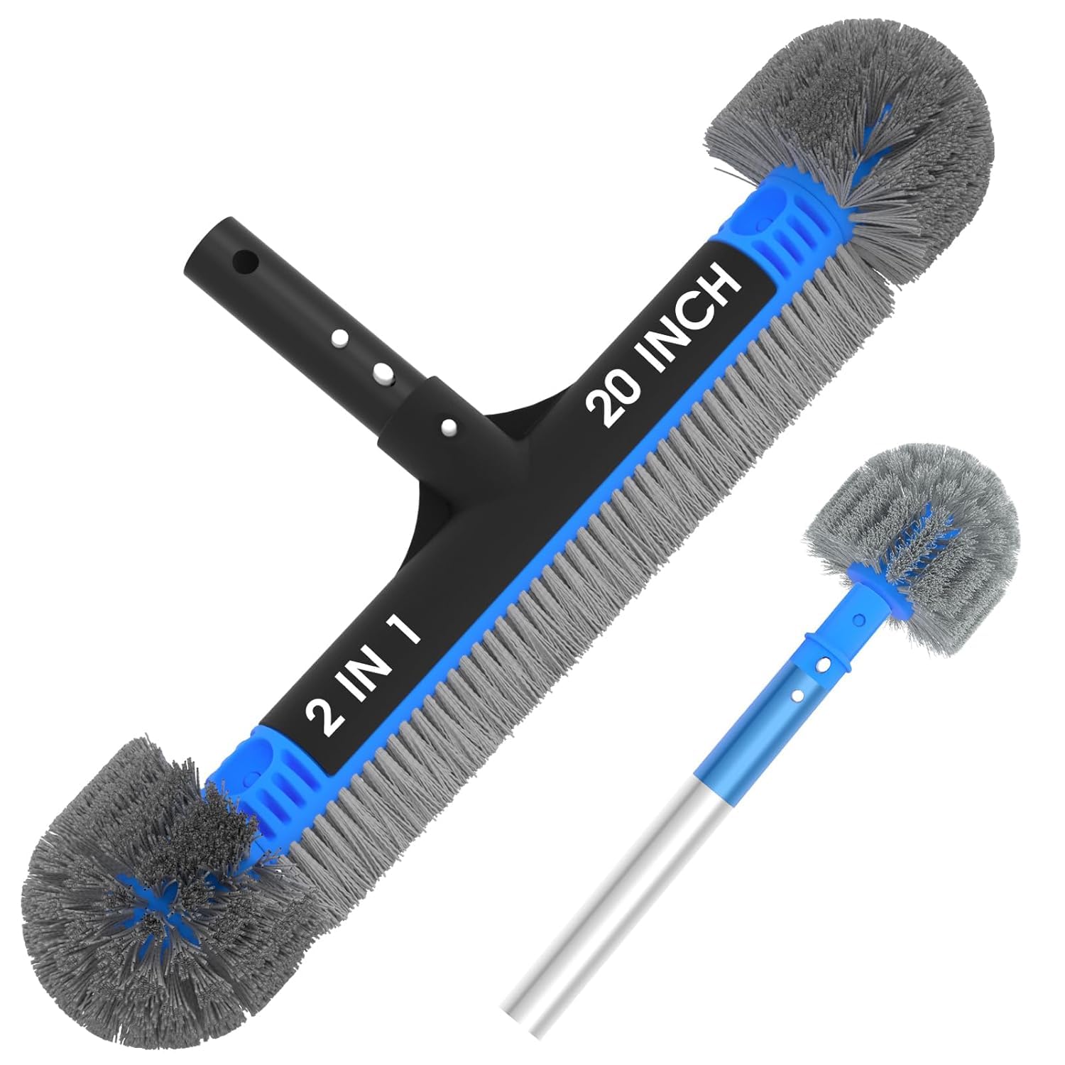 Helix Swimming Pool 20‘’ Aluminum Frame Pool Round Scrub Brush Head Heavy Duty Cleaning Detachable Cobweb Duster 2 in 1 with EZ Clip & Durable Nylon Bristles Wavy Side Brushes Inground Above-Ground-image-26
