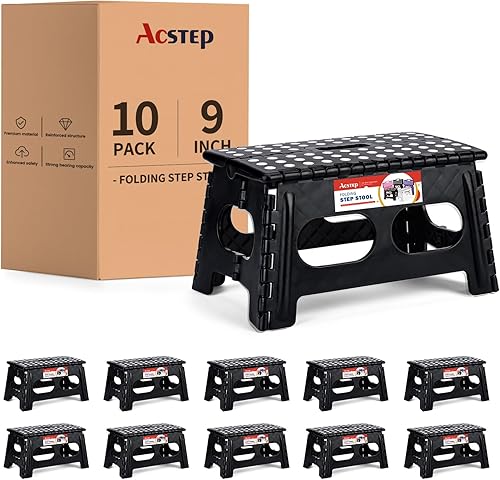 Miniatura 16 de ACSTEP Taburete plegable de 15 pulgadas, extra ancho, 9 pulgadas de altura, resistente, más seguro y cómodo, antideslizante, plegable para niños y