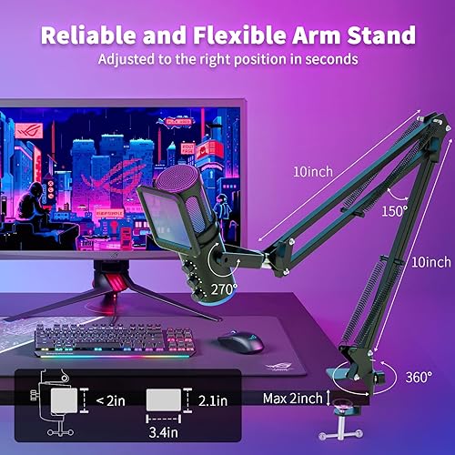 Miniatura 7 de Micrófono para juegos, micrófono de condensador USB para PC, PS45 y Mac, micrófono de computadora con cancelación de ruido con silencio,