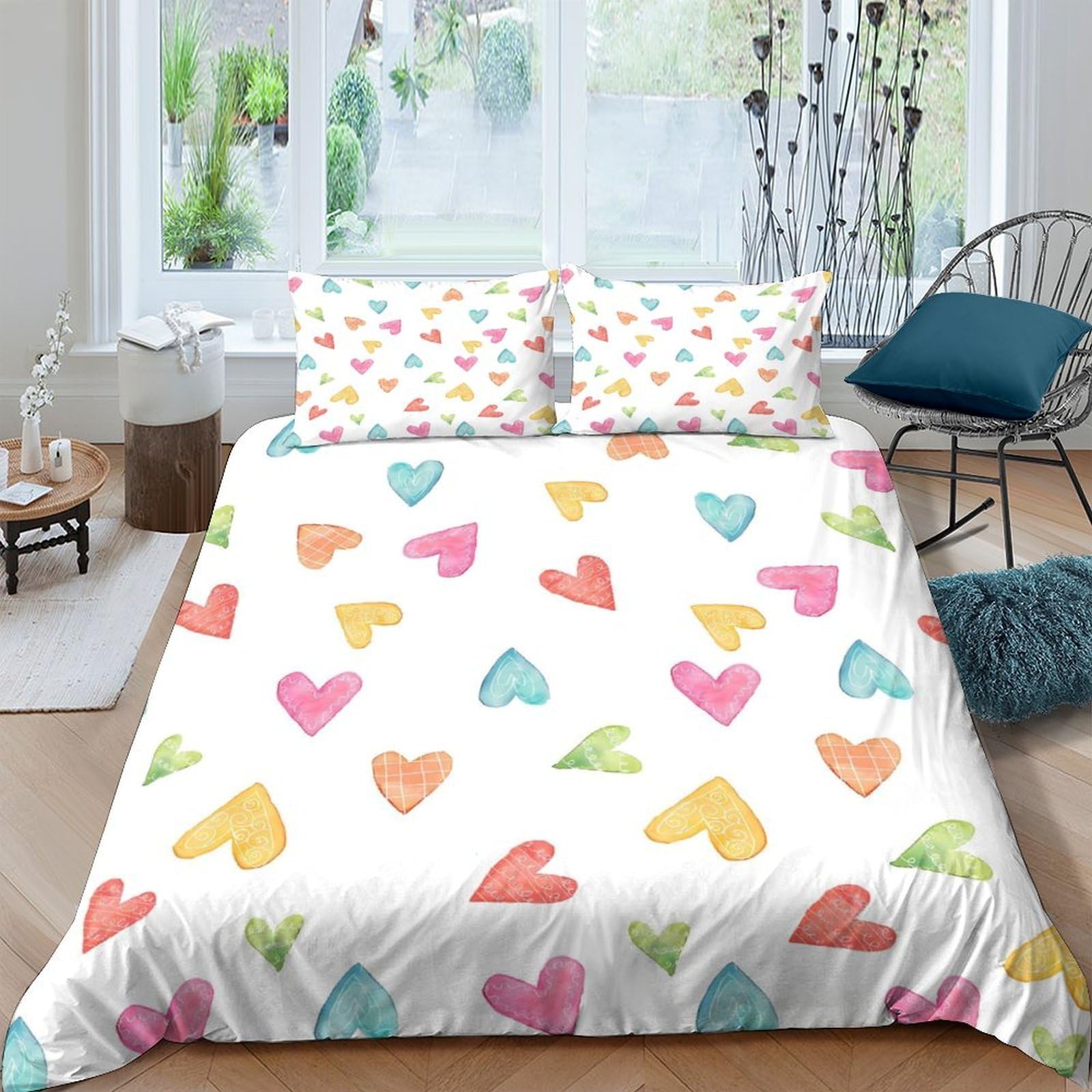 Ctjqhvkz Style-6 3D Printed Colorful Hearts Fitted Sheet Microfiber Bedroom Decor Pastel Love Pattern Mattress Cover For Home Dorm Single（135X200cm）