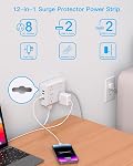Barre de puissance du protecteur de surpression 15 Cordon de fer, Ultra Cord d'extension plat mince avec 8 Sorties 4 USB Ports(2 USB C), barre d'alimentation à prise plate, 15 Ft long cordon d'alimentation tressé pour la maison, bureau, salle de dortoir Essentiels