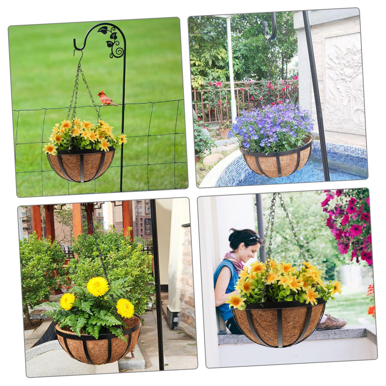 ibasenice Natürlicher Hängeblumentopf Kokosfaser Hängekorb Balkon Pflanzgefäß Wetterbeständig Frostfest für Zimmer und Garten