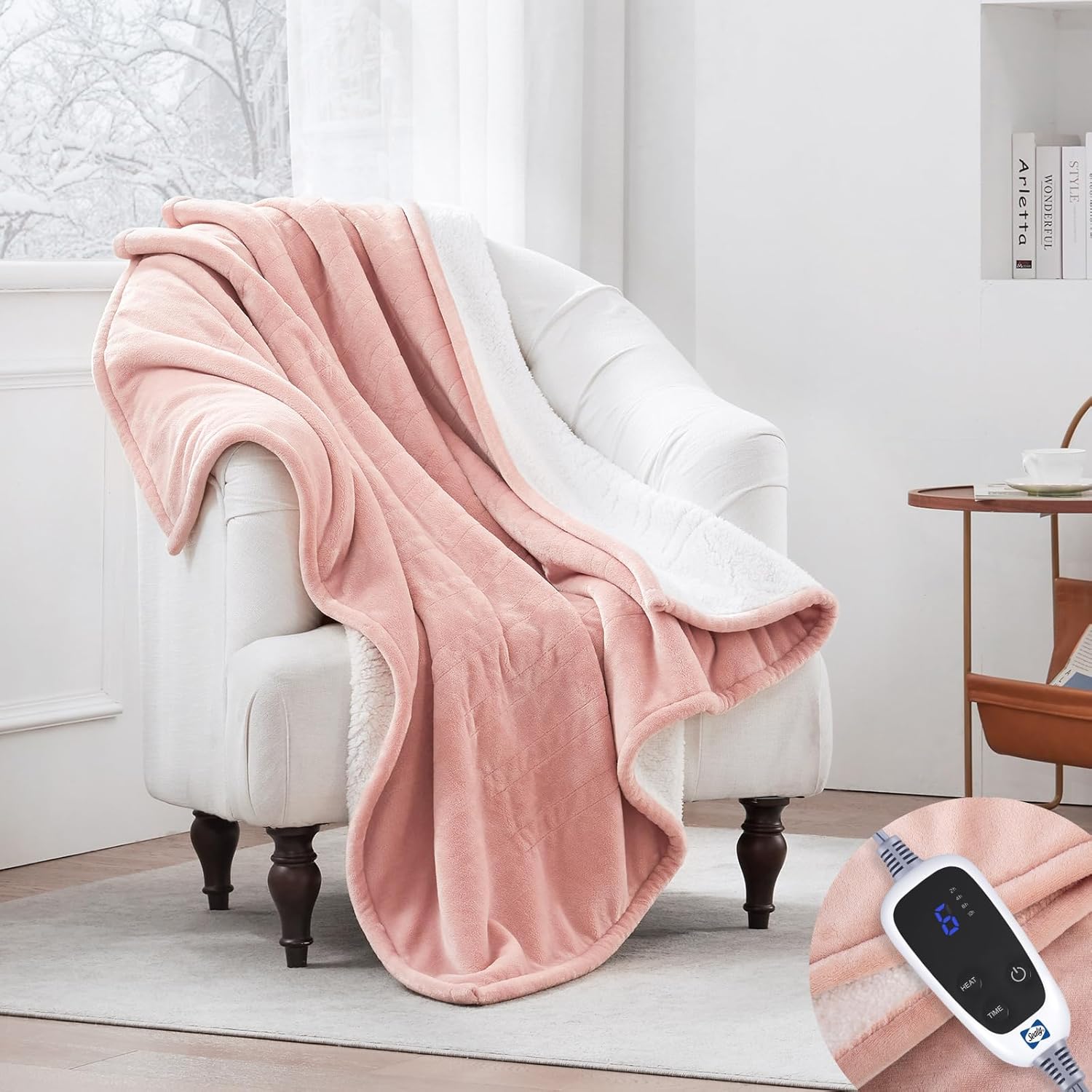 Sealy Heated Throw Blanket, Flannel & Sherpa Electric Throw with 6 Heat Setting & 2-10 Hours Auto Shut Off, Fast Heating & Machine Washable, 50x60 Inch, Pink - Image 3