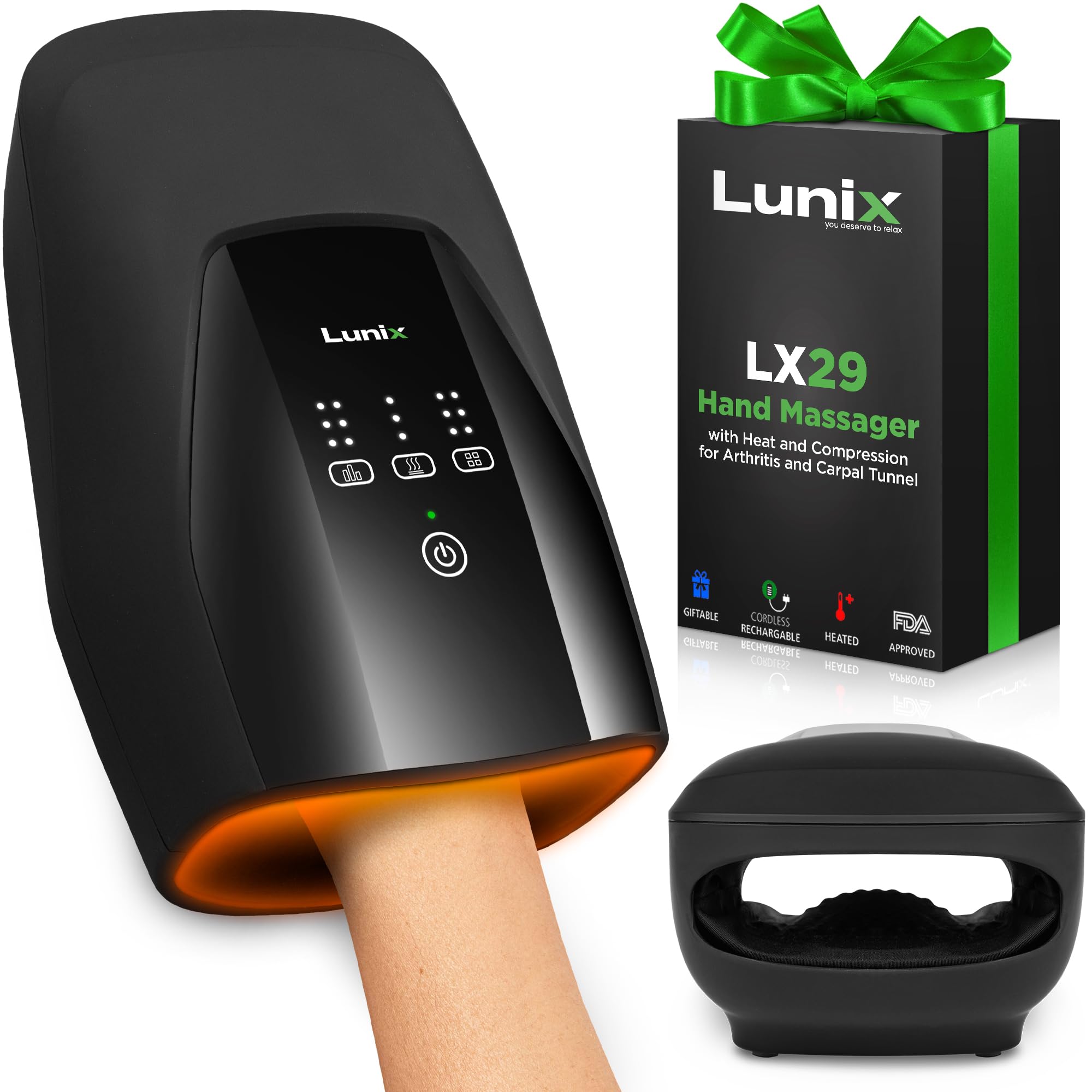 Lunix LX29 Cordless Hand Massager with Heat and Compression, Relaxing Shiatsu Massager Machine for Arthritis, Pain Relief, Carpal Tunnel for Everyday