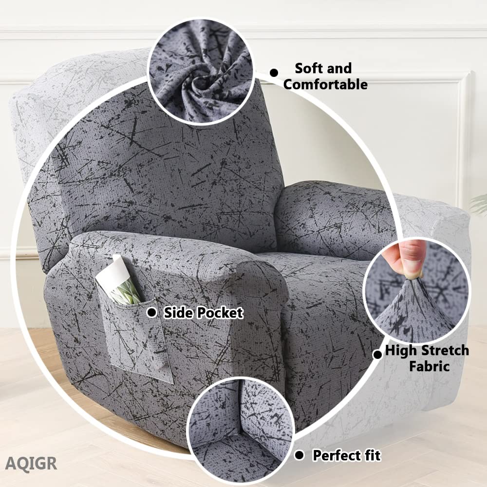 Housse Fauteuil Relax 4 Pièces - Tissu Extensible - Avec Poches - Protection Contre Taches - Pour Fauteuil Electrique Ou Manuel