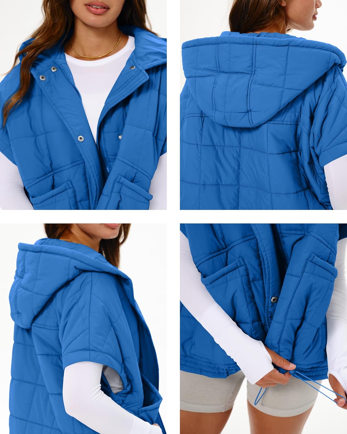 Gacaky Quilted Vest for Women Oversized Stand Collar Cap Sleeve Puffer Jacket Warm Button Zip Up Hoodies Coat Outwear - Image 5