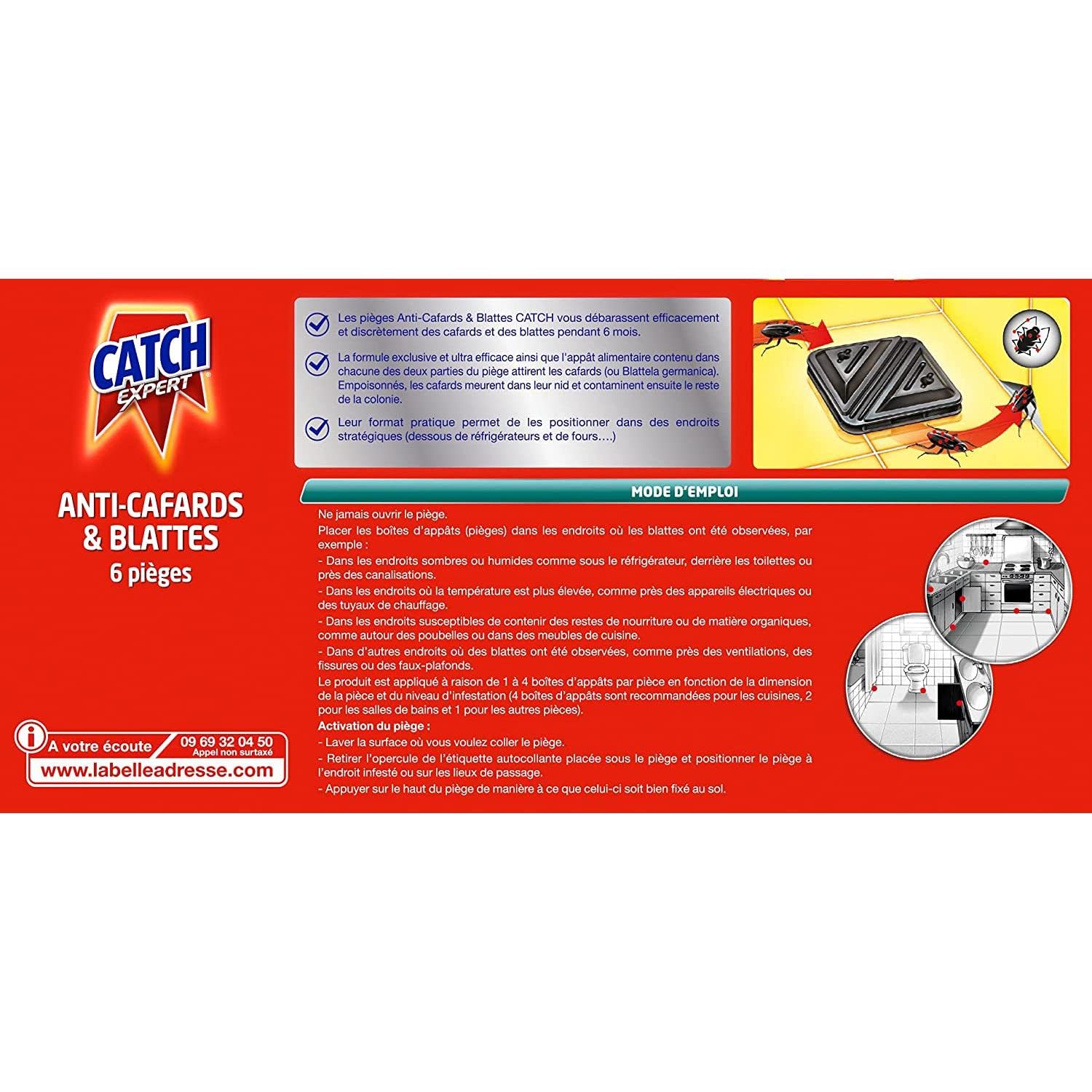 CATCH Lot de 4 boîtes de 6 pièges contaminateurs Anti–Cafards & Blattes