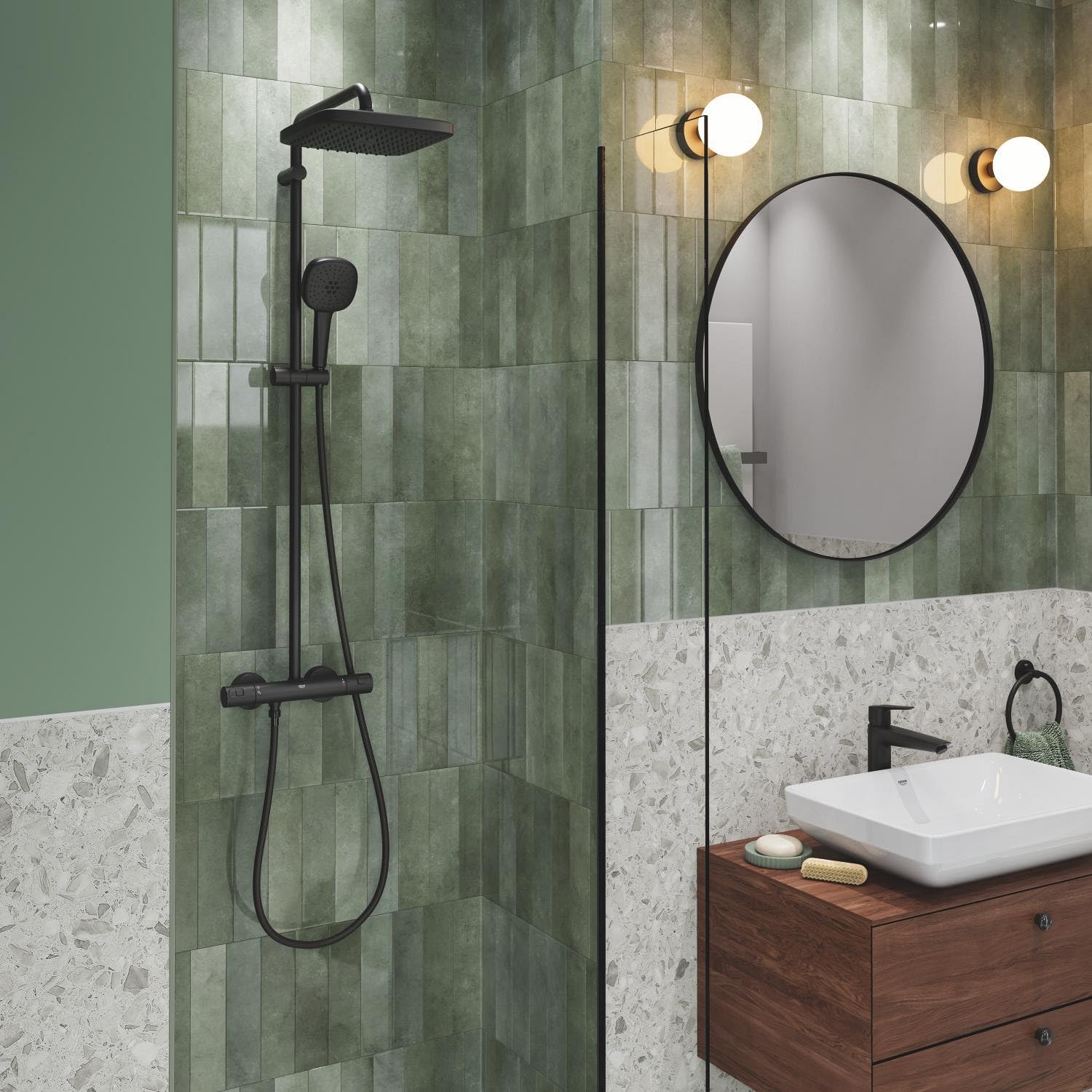 GROHE Vitalio Comfort 250 Quickfix, Sistema de ducha con termostato incorporado 2 chorros (Rain, Jet), Negro Mate 266962431
