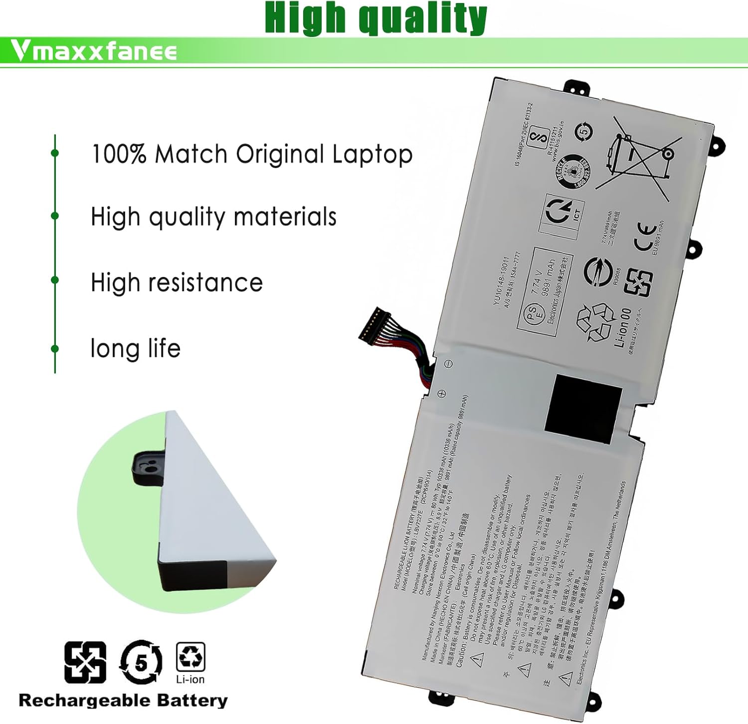 LBV7227E Laptop Battery Replacement for LG Gram 17Z90N 15Z90N Gram 16 2-in-1 16T90P 16Z90P 16Z90PG 16Z90PC 17Z90P 16ZD90P Series 80Wh 7.74V 10336mAh
