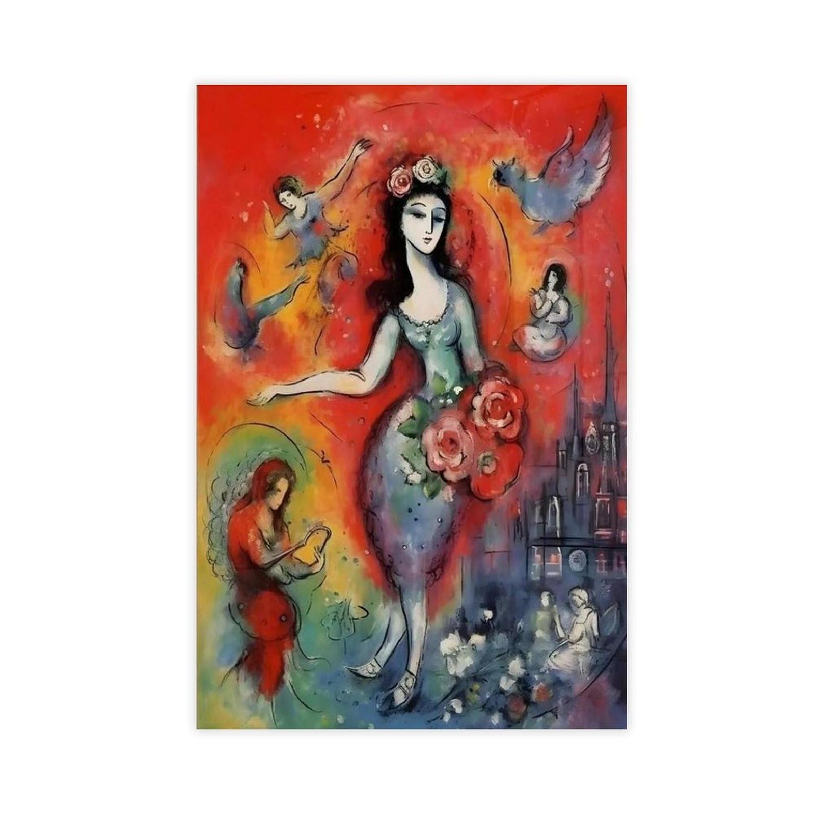 QOTOPGPG Dreamlike Fantasy – Marc Chagall-Inspired Surrealist Canvas Poster Bedroom Decor Landscape Office Room Decor Gift 20x30inch(50x75cm)