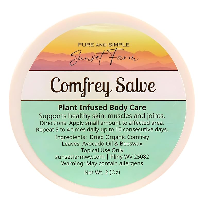 Bálsamo de confrei Pure and Simple Sunset Farm, pote com aproximadamente 57 g