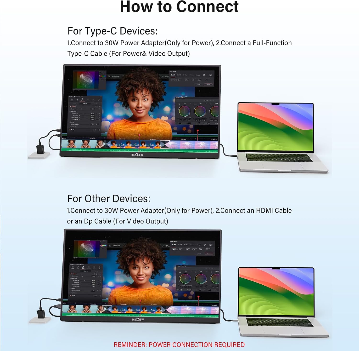  Large Portable Monitor 23.8inch FHD 1080P 100Hz USB-C,HDMI,DP Computer Display 100% sRGB 1500:1 Contrast Ratio IPS W/180°Adjustable DC Eyes Care Stand for Laptop PC MAC Phone PS4 Xbox Switch thumbnail