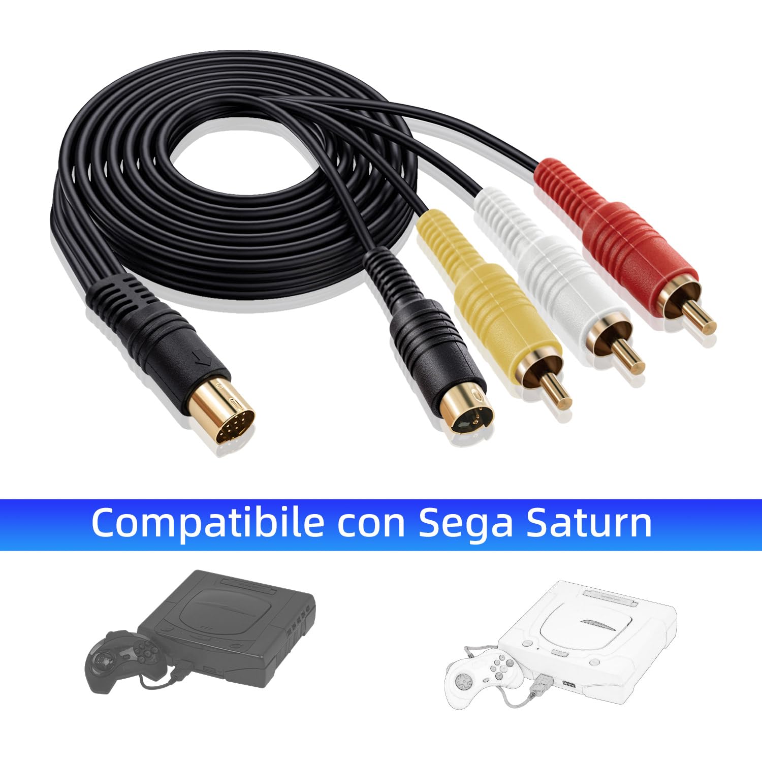 Mcbazel Cavo adattatore per TV Video Composito S-AV in oro placcato per Sega Saturn